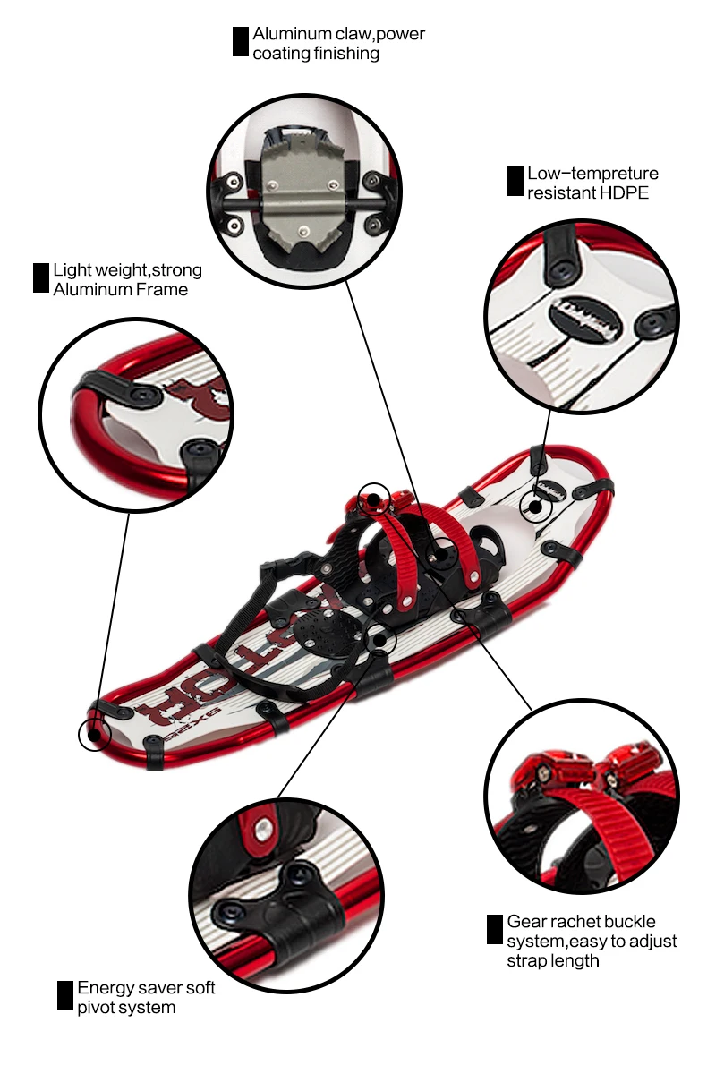 Non Slip Snowshoes For Safer Walking On Snow Aluminum Pivot Pu Binding