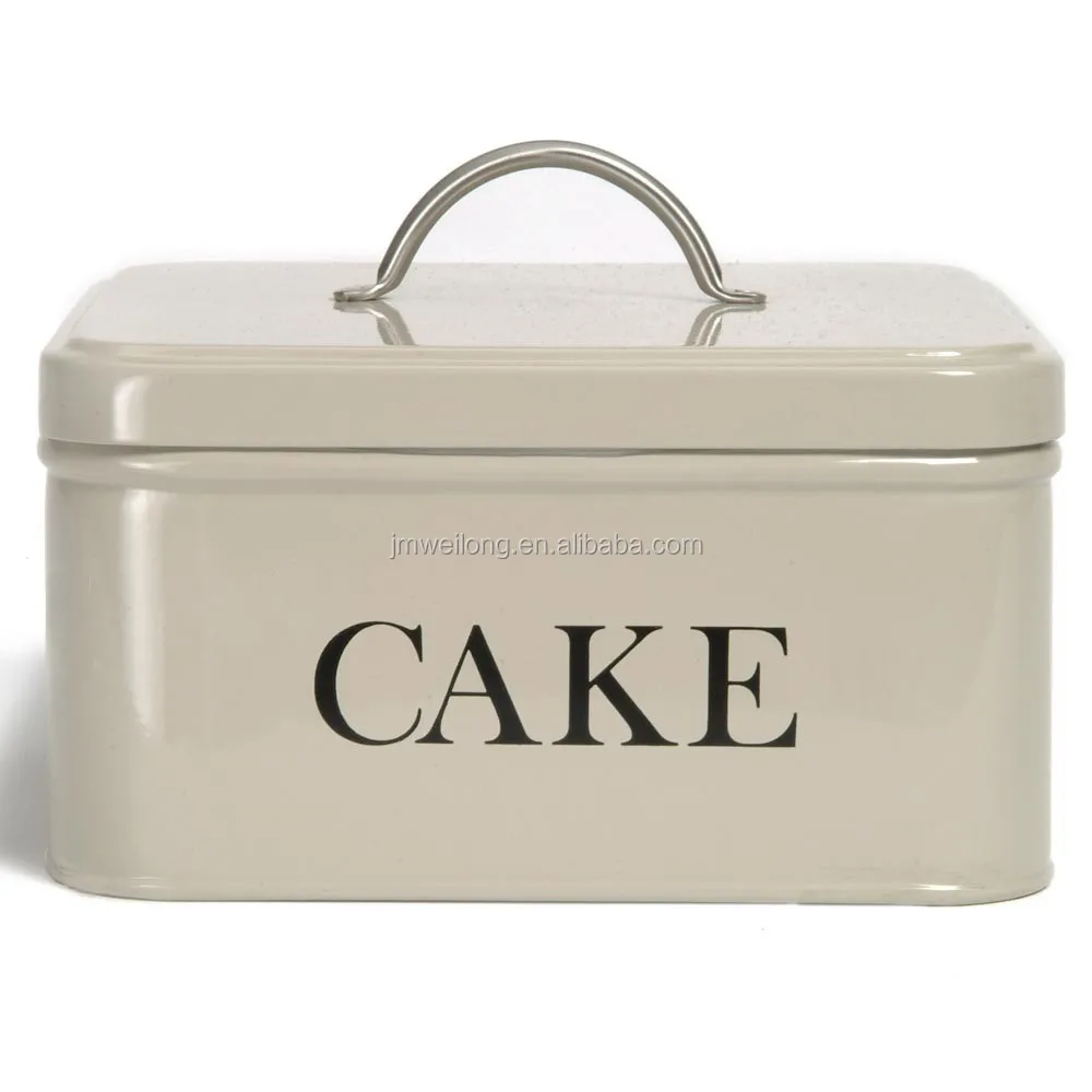 Square Blue Enamel Cake Storage Tin Container Carrier Caddy Cupcake