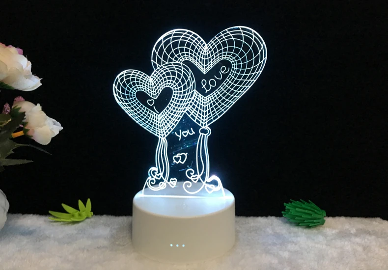 Romantic Atmosphere 3d Led Love Hearts Night Light Decor 7 Color ...