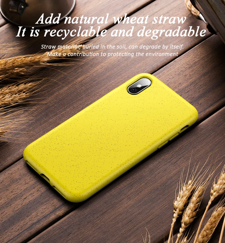 New Design Natual Wheat Straw Biodegradable TPU Soft High Protection Phone Case for iPhone X XS XS Max