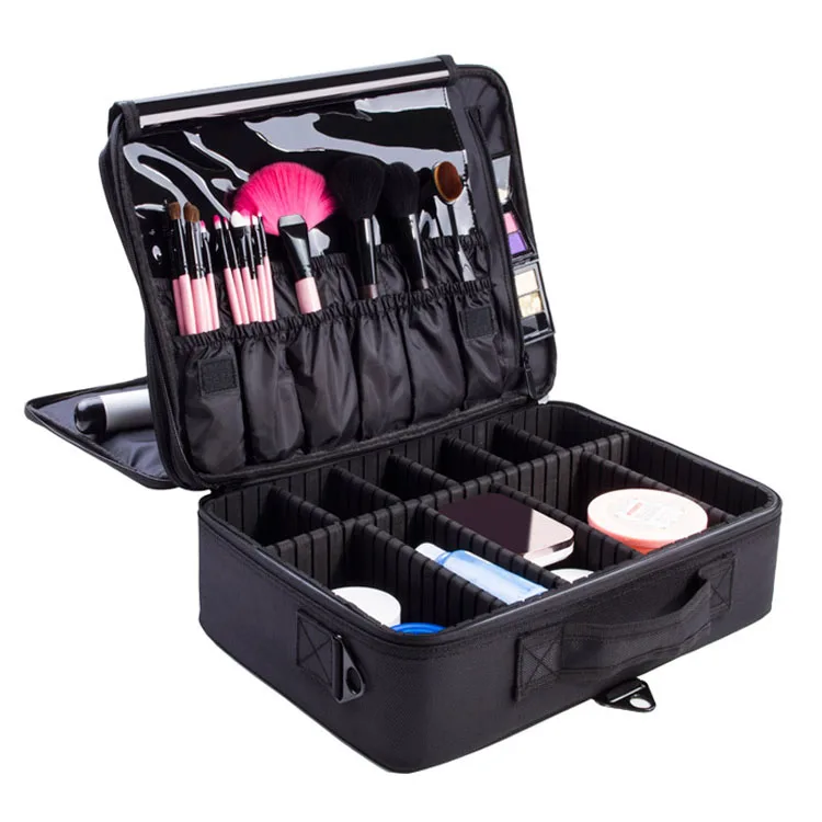 3 Layers Waterproof Makeup Bag Cosmetic Organizer Bag Black Bags - Buy ...