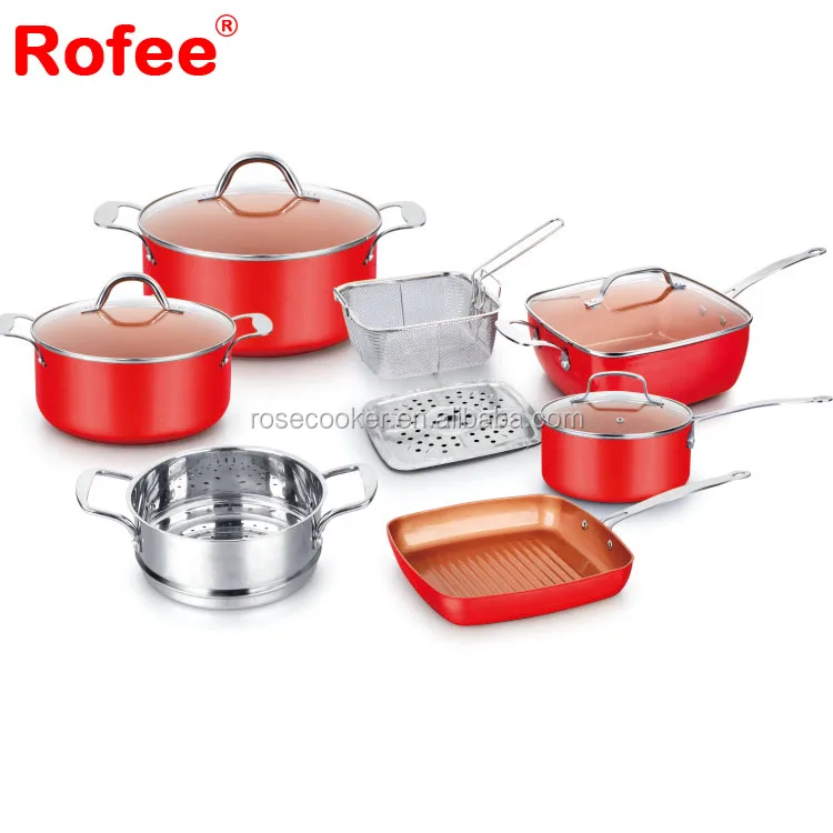Aluminum Copper Ceramic Red Domo Cookware Induction Cooking Pots And