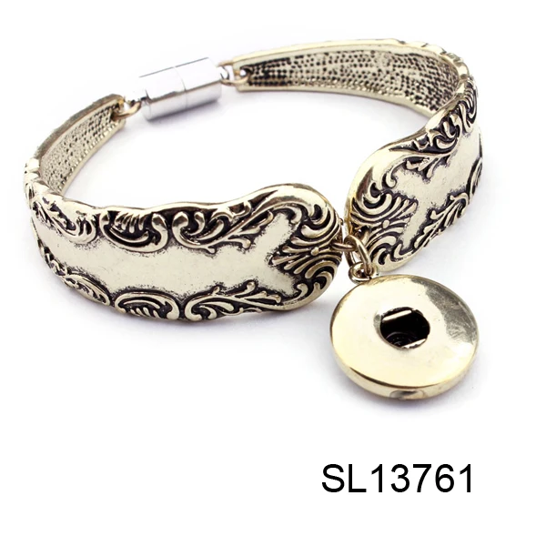 Snap Spoon Bracelet Carved Silver Charm Interchangeable Jewelry Snaps