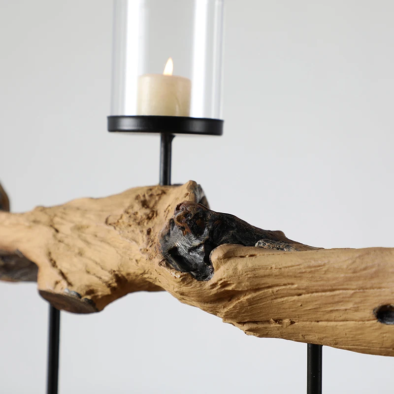 Luxury Rustic Antique Distressed Decorative Wooden Pillar Candle Holder