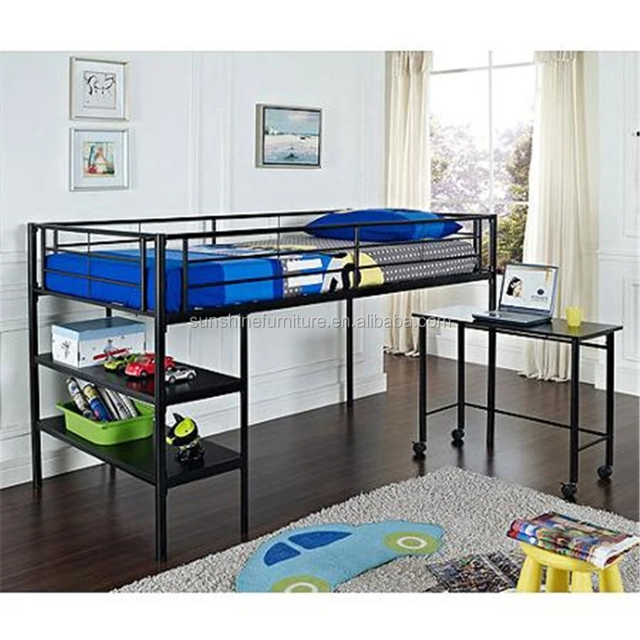 Black Silver Children Bedroom Furniture Twin Kids Low Loft Bed