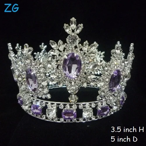 Hottest!!!luxurious Crystal Tiaras Purple Diamond Tiara Princess Crown