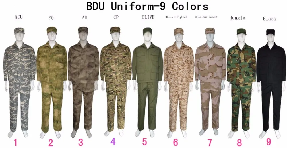 9 Colors Bdu Combat Suit Outdoor Hunting Us Army Military Tactical ...