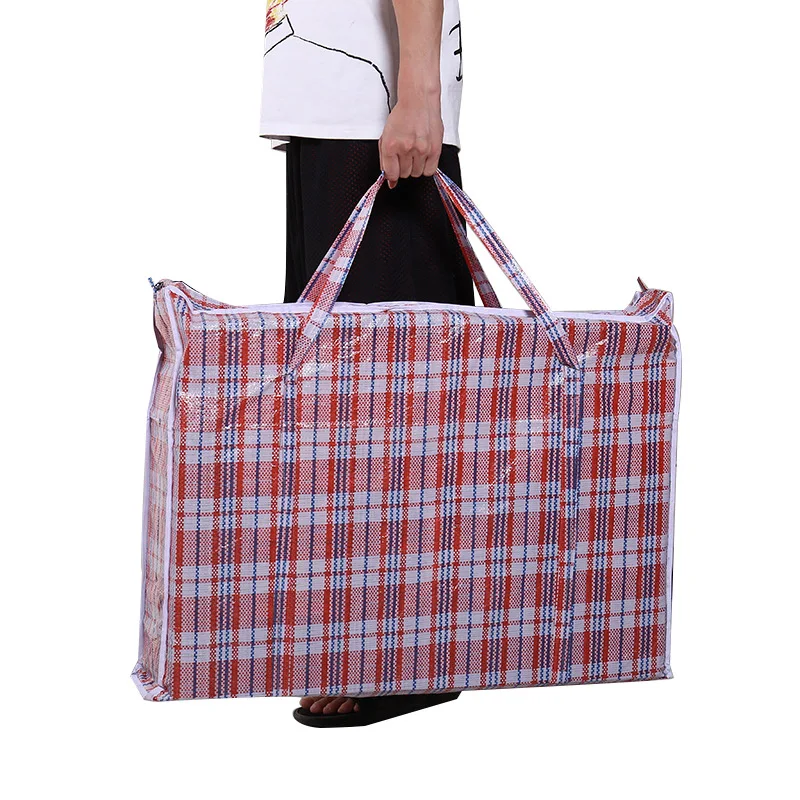 Checkered Laundry Shopping Plastic Bag With Zippers And Handles For