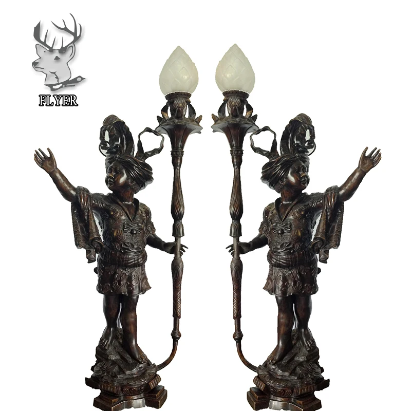 Home Decoration Life Size Bronze Angel Statue Holding Lamps Sculpture