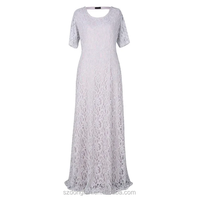 2016 Normal Frock Designs White Lace Dress Fabric Plus Size Evening ...