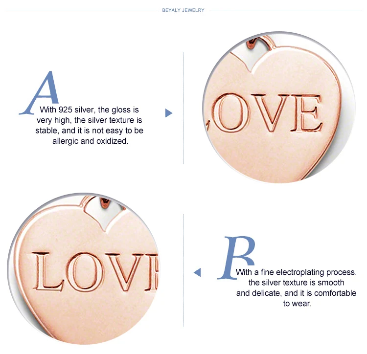 Rose gold plated love heart silver metal stamp jewellery