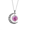 Fashion Silver Metal Pendant Moon Dry Flower Multi-colored Pressed Necklace