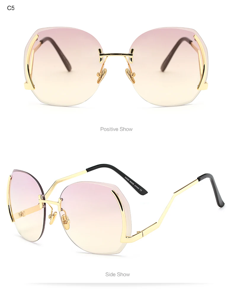 Shinelot 97286 Italy Design Custom Logo Oval Rimless Sun Glasses Sea