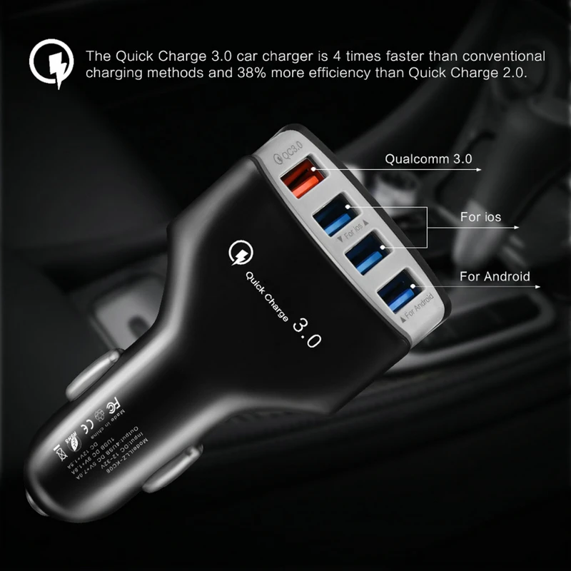 7a Quick Charger 4 Port Usb Car Charger Qc3.0 Turbo Fast Charging Car
