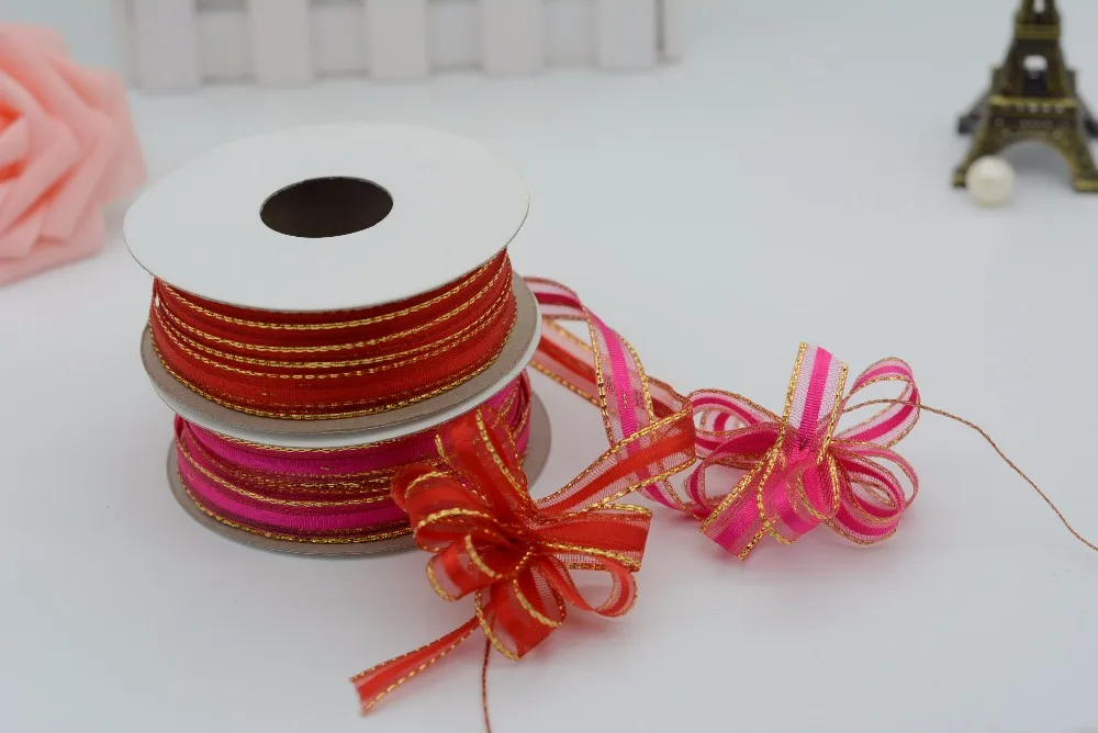 9mm Customized Coloful Pull String Ribbons With Woven Edged Ribbon