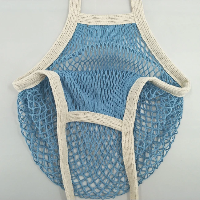 Eco-friendly Natural Food Vegetable Fruit Holder Bag 100% Cotton Portable Foldable Grocery Mesh Net Bag for Shopping