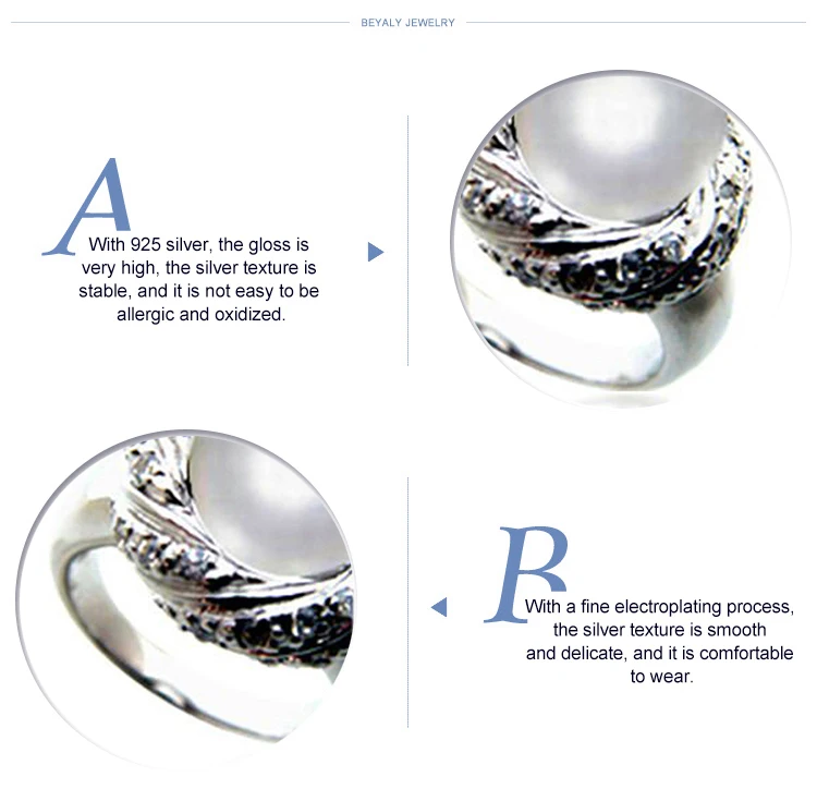 Smart heart design ladies beauty jewelry set tahitian pearl rings
