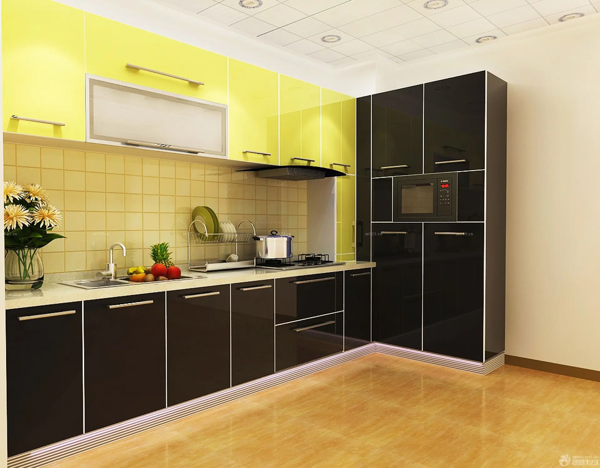 Black High Gloss Kitchen Cabinets Simple Designs Pantry Cupboards