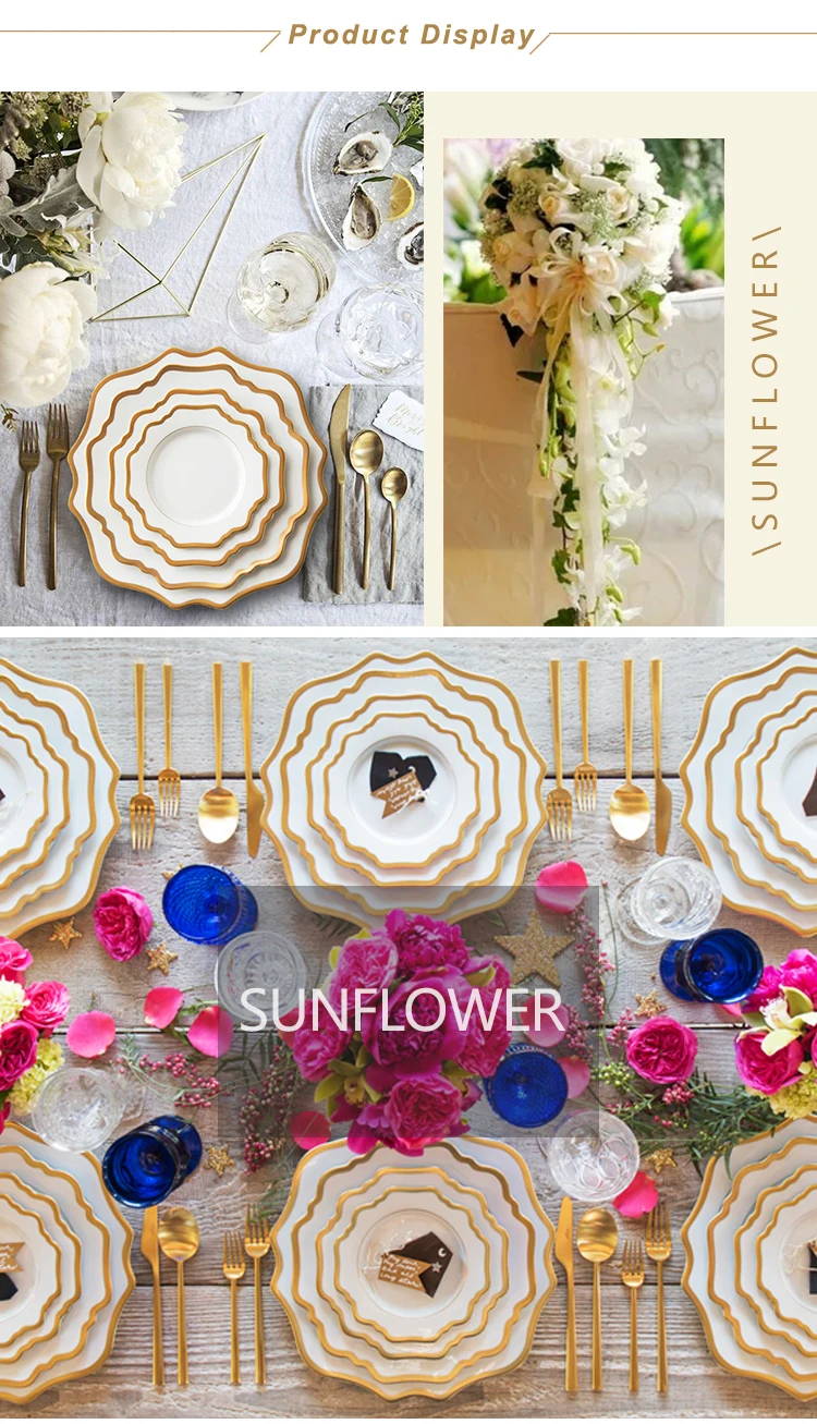 Wholesale Dubai Ceramic Gold Plates Porcelain Wedding Dinner Plates Set