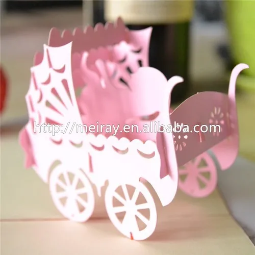 3D Einladungskarten Taufe Mädchen Rosa Kinderwagen