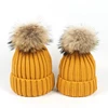 Customized Plain Pom Pom Beanie Hat 100 Acrylic 2 Pack Parent And Child Hat Winter Warm Knit Beanie For Mom And Baby