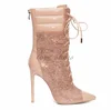 2017girls sexy pionted toe hand placed crystals fashion high heel lace-up ankle boots