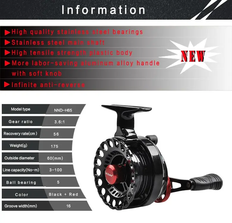 Carretel da Mosca Jangada de Pesca Carretel de Pesca Yichao Novo Nnd h65 Gear Ratio 3.6: 1 Semimetal Esquerda e direita Voar Pesca no Gelo Carretel Jangada 2 Esporte e Lazer