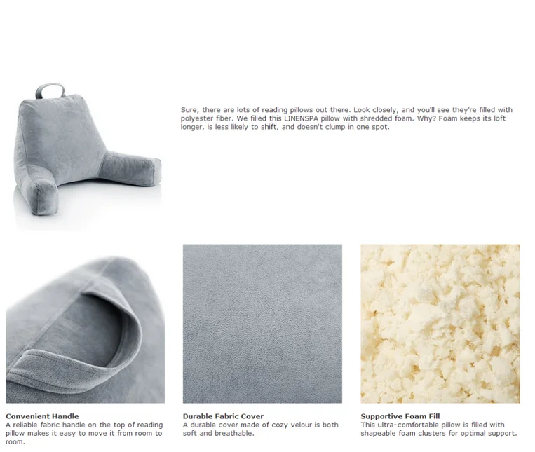 Custom Accepted Durable Bed Rest Pillow Light Grey Reading Pillow With