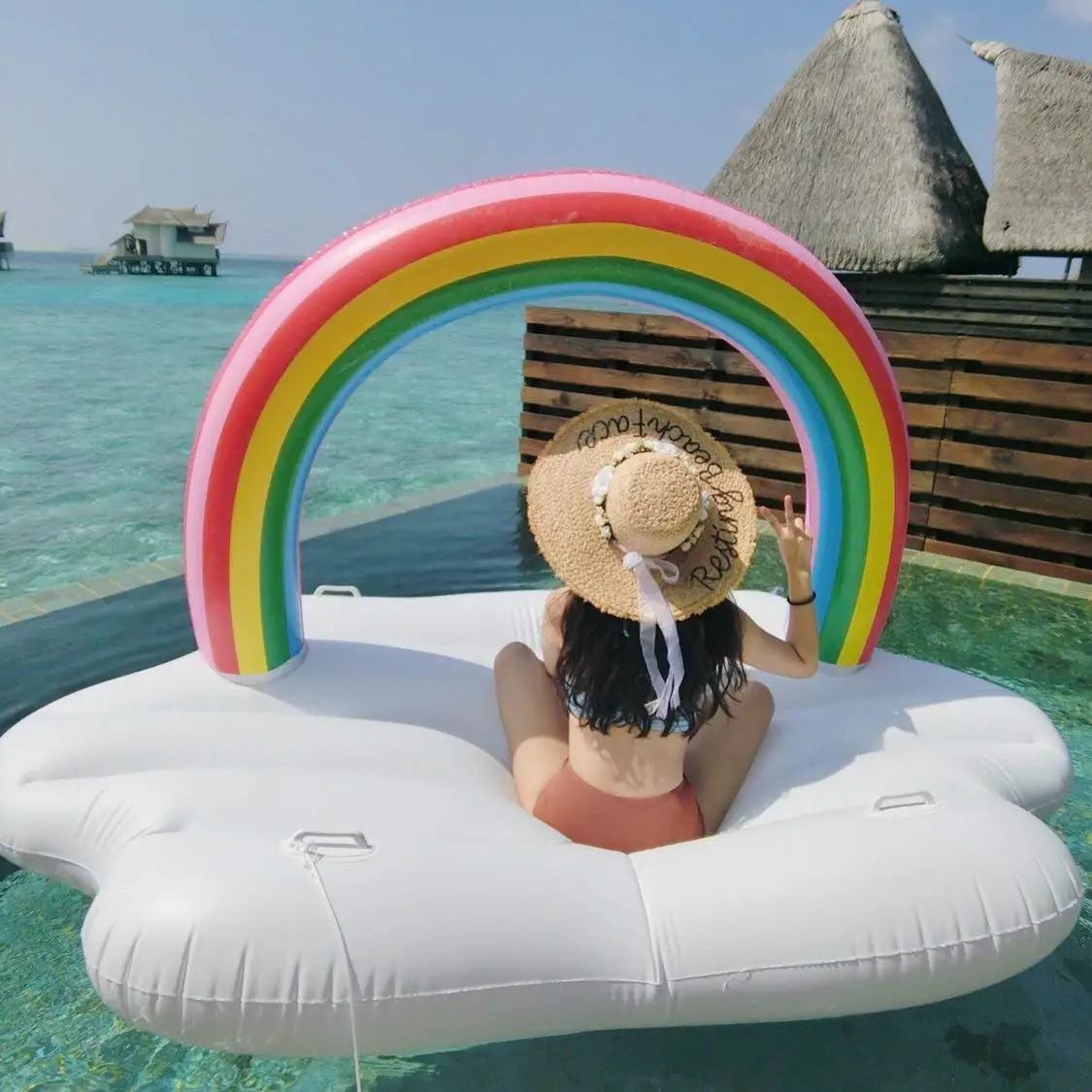 giant rainbow cloud pool float