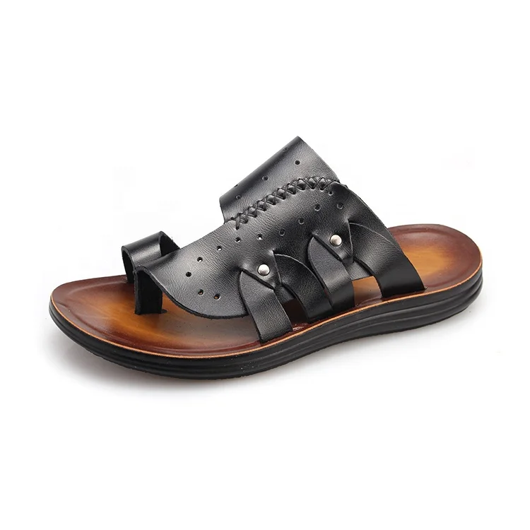 mens leather open toe slippers