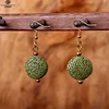 Fashion Dangling Round Shaped Copper Essential Oil Diffuser Colored Calm Lava Rock Wholesale Lava Earring