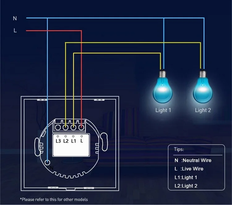 1 way touch switch схема подключения