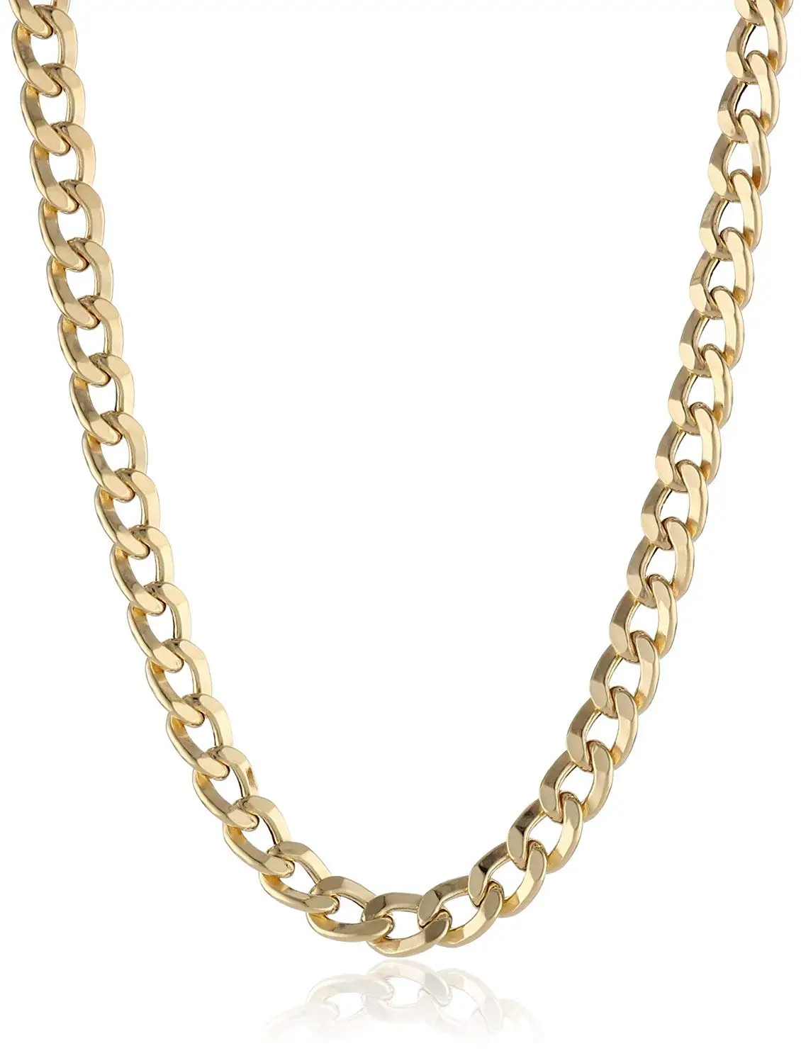 14K Solid Yellow Gold 3.8mm Cuban Curb Link Chain Necklace- Lobster Claw Clasp