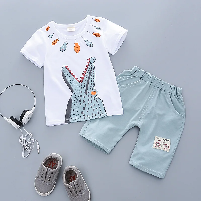 Wholesale Summer T-shirt and pants two piece set newborn baby boys clothes