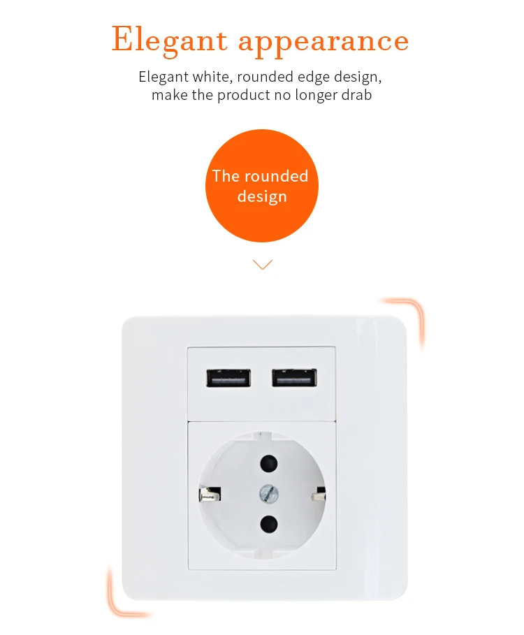 250/ V EU toma de corriente Cargador USB doble sector enchufe el/éctrico de pared con tierra a conexi/ón r/ápida blanco