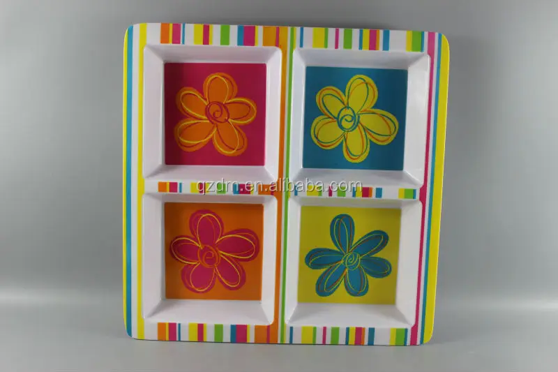 Plastic five divided plate melamine five part plate