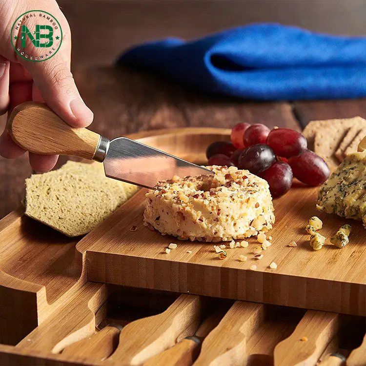 100 Organic Cheese Cutting Board And Knife Set Bamboo Cheese Board