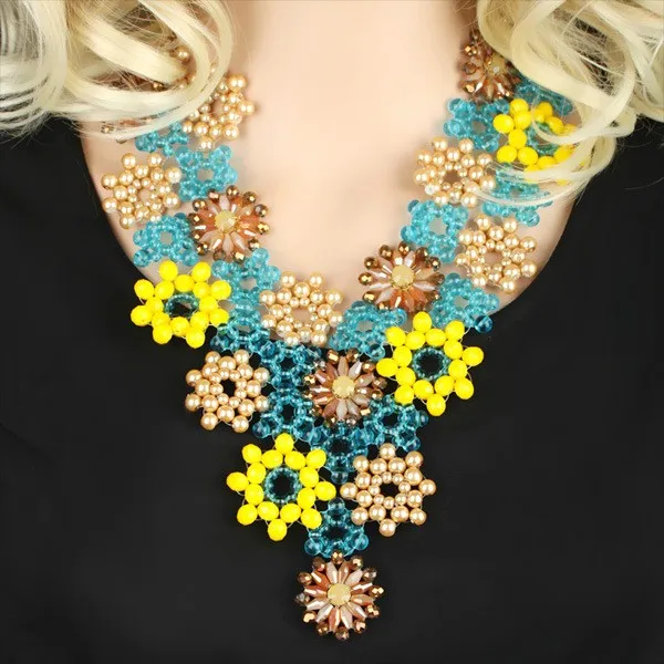 Wholesale Handmade Crystal Imitation Pearl Cluster Bib Chunkys Necklace