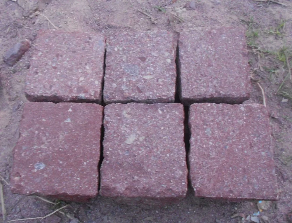 Porphyry Red Granite Rough Finish Cubic Cobble Tiles, Exterior Paving Stone