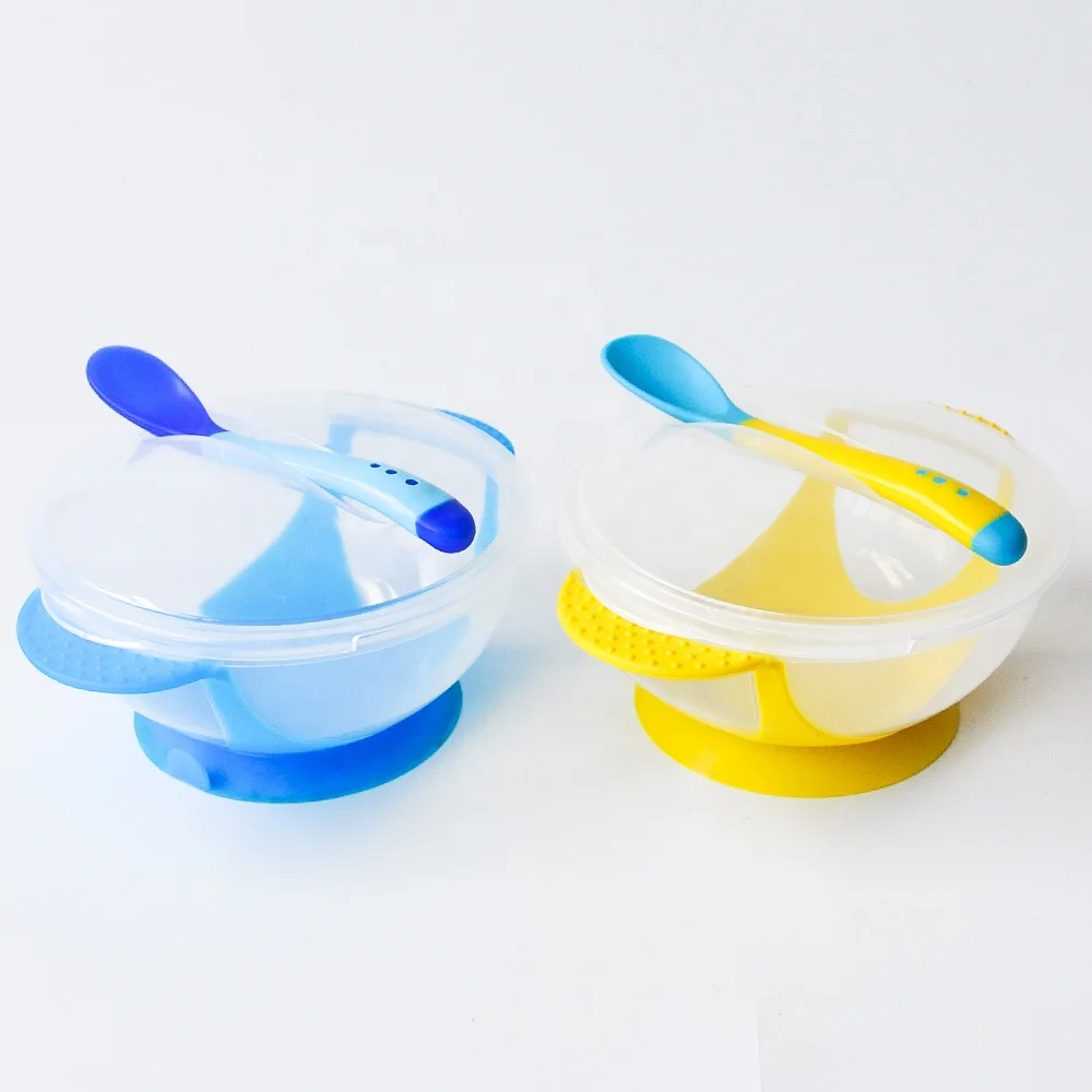 
Super Stable Suction Infant Fruit / Noodle Bowl With Spoon And Lid Silicone Baby Bowl 