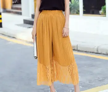 2018 Pleated Chiffon Pants With Lace For Women - Buy Loose Style Pants, Ladies Lace Pants,Women Pleated Pants Product on Alibaba.com
