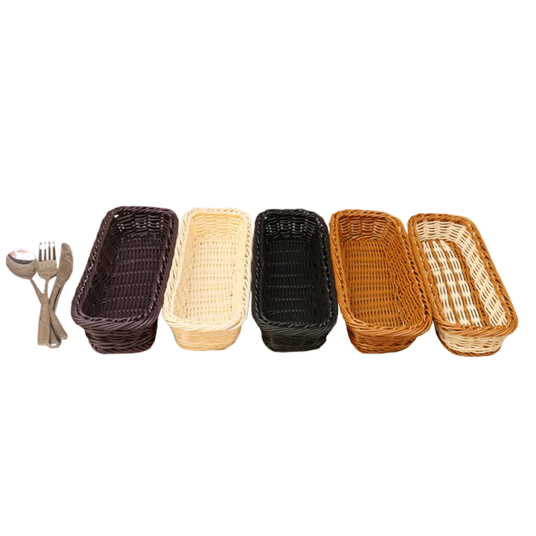 Small Plastic Rattan Rectangular Food Basket Knife Fork Chopstick