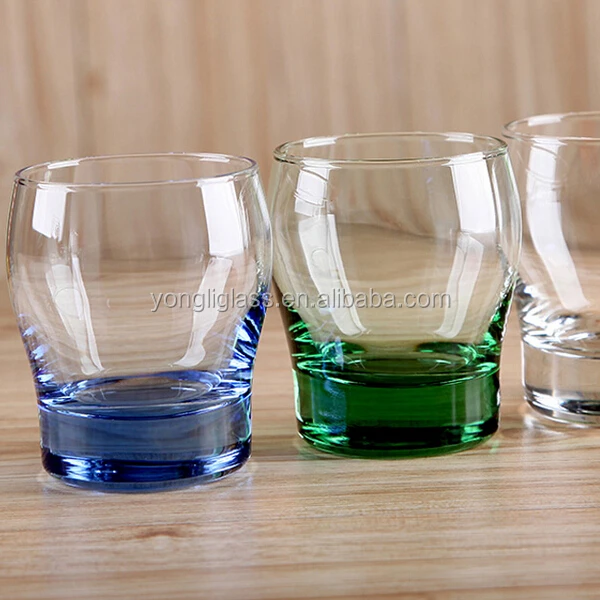 2015 hot selling 200ml color Whisky glass/ unique shaped whiskey glass, round/ square bottom drinking glass