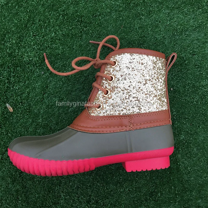 Monogrammed Waterproof Zipper Women Rubber Glitter Tall Duck Boots