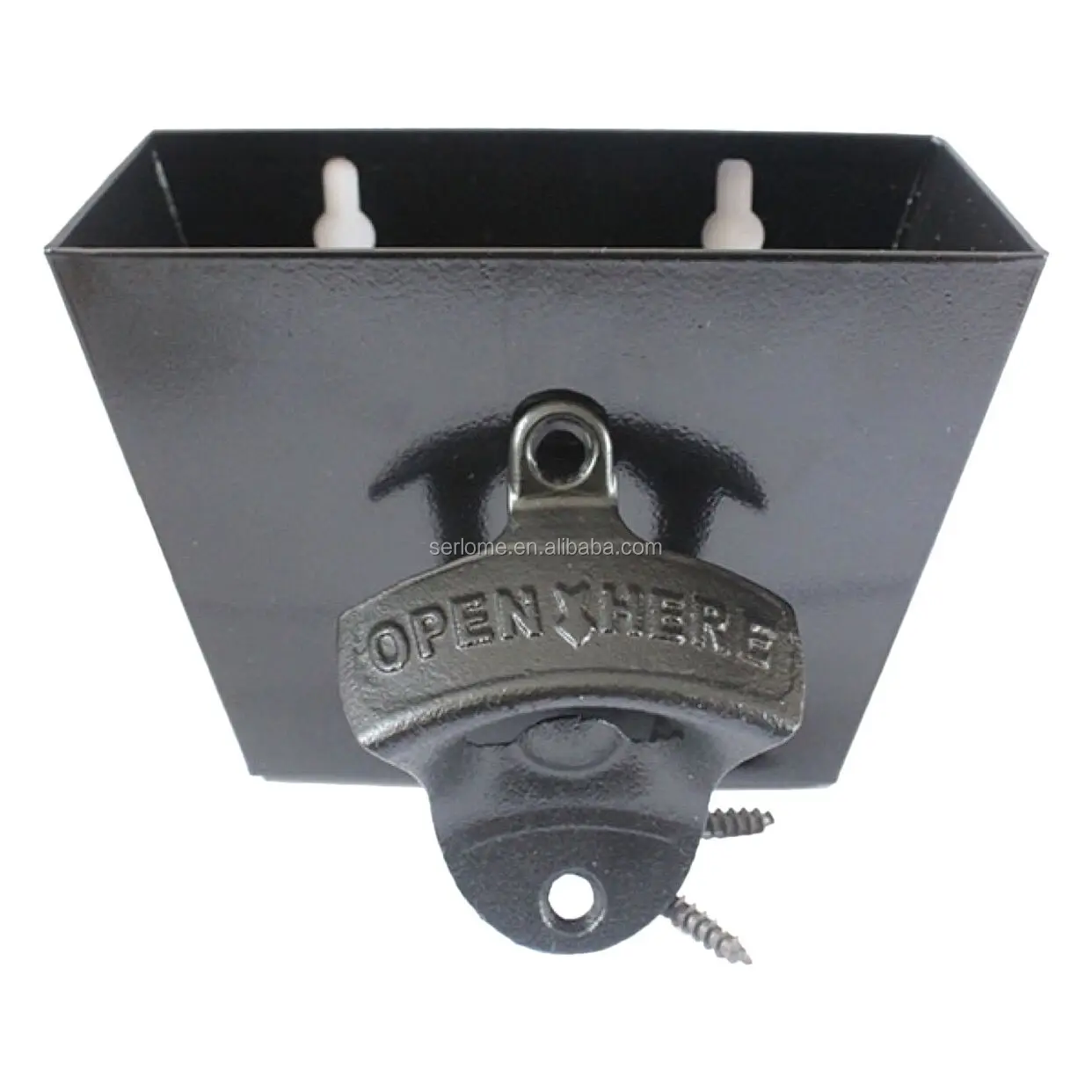 
Black Cast Iron Open Here Wall Mounted Bottle Opener Black Stainless Steel Cap Catcher 