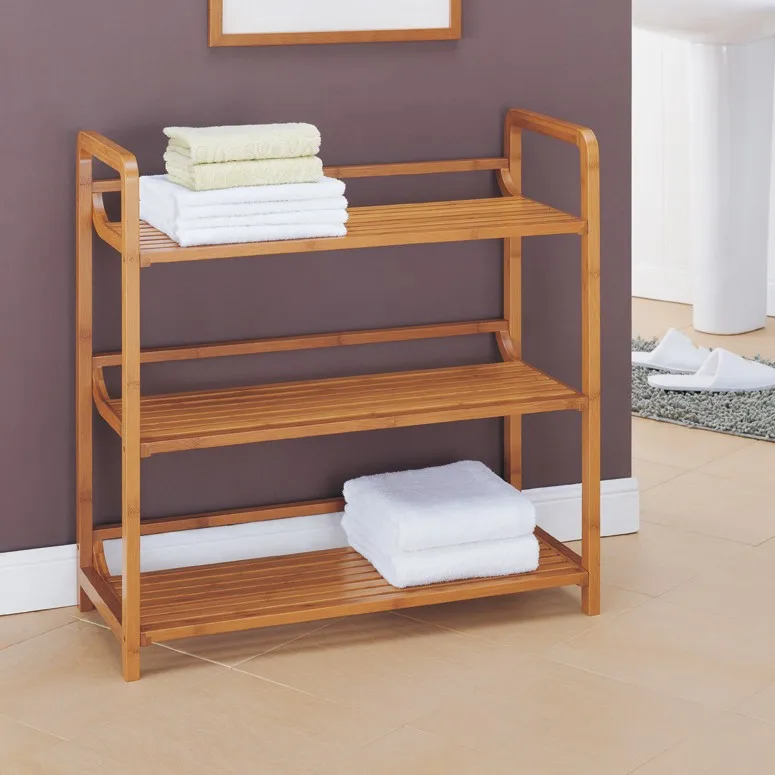 High Strength Bamboo Bathroom Supplies Bamboo Towel Rack 3 Tier Bath Furniture