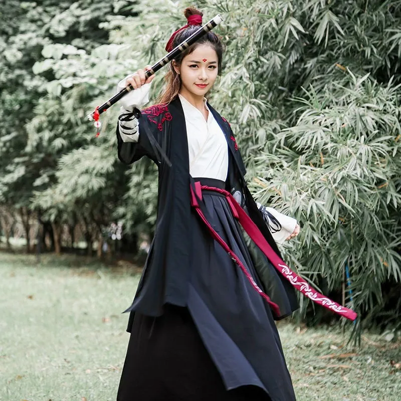 Women And Girl Hanfu Chinese Clothing Black Dress Dance Yarn Kungfu ...