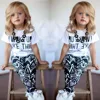 alibaba Letter Printing white T-shirt + pattern trousers set 2pcs summer outfits for girls fashion wear online shopping