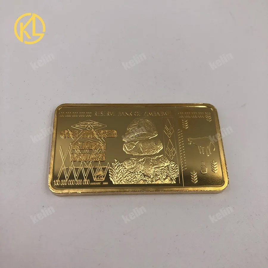 Hot Sale Zimbabwe One Trillion Banknote Metal Coin Zimbabwe Bar Gold