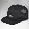 Top quality cotton twill black woven label 5 panel camper cap adjustable plastic snap outdoor sports ventilate mesh hat and cap